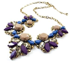 J. Crew statement necklace with purple, blue, tan and brilliant rhinestonesA0273